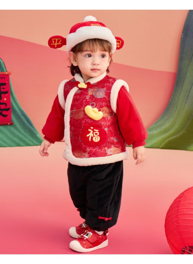 Balabala Chinese Style Infant Cotton Outfit Set, Kids Jacket For Boys And Girls, Spring Baby Fleece-lined Cute Spring Wear - Image 1