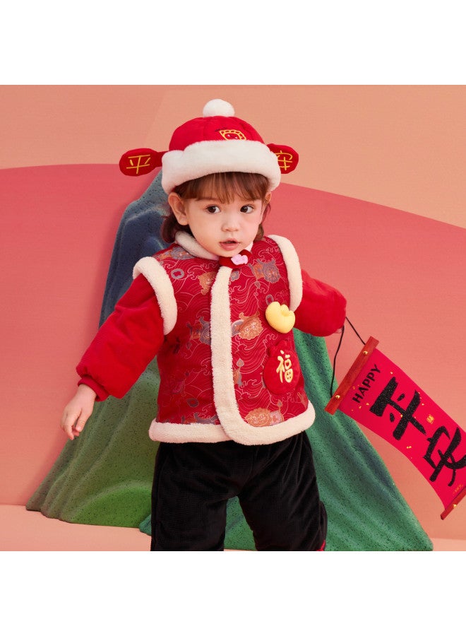 Balabala Chinese Style Infant Cotton Outfit Set, Kids Jacket For Boys And Girls, Spring Baby Fleece-lined Cute Spring Wear - Image 4