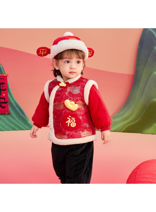 Balabala Chinese Style Infant Cotton Outfit Set, Kids Jacket For Boys And Girls, Spring Baby Fleece-lined Cute Spring Wear - Image 2