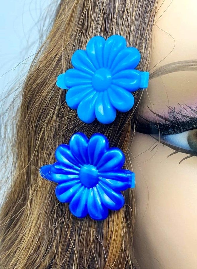 Tara Girls Self Hinge Plastic Flower Hair Barrettes 18 Pieces Selection (Blue Mix) - Image 4