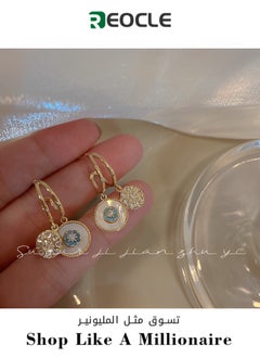 Women's Seashell Circle Earrings S925 Hypoallergenic Zirconia Earrings Vintage Gold Round Coin Drop Earrings with Boho Style