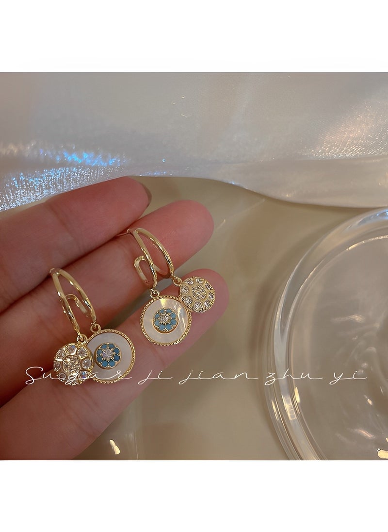 REOCLE - Women's Seashell Circle Earrings S925 Hypoallergenic Zirconia Earrings Vintage Gold Round Coin Drop Earrings with Boho Style - Image 1