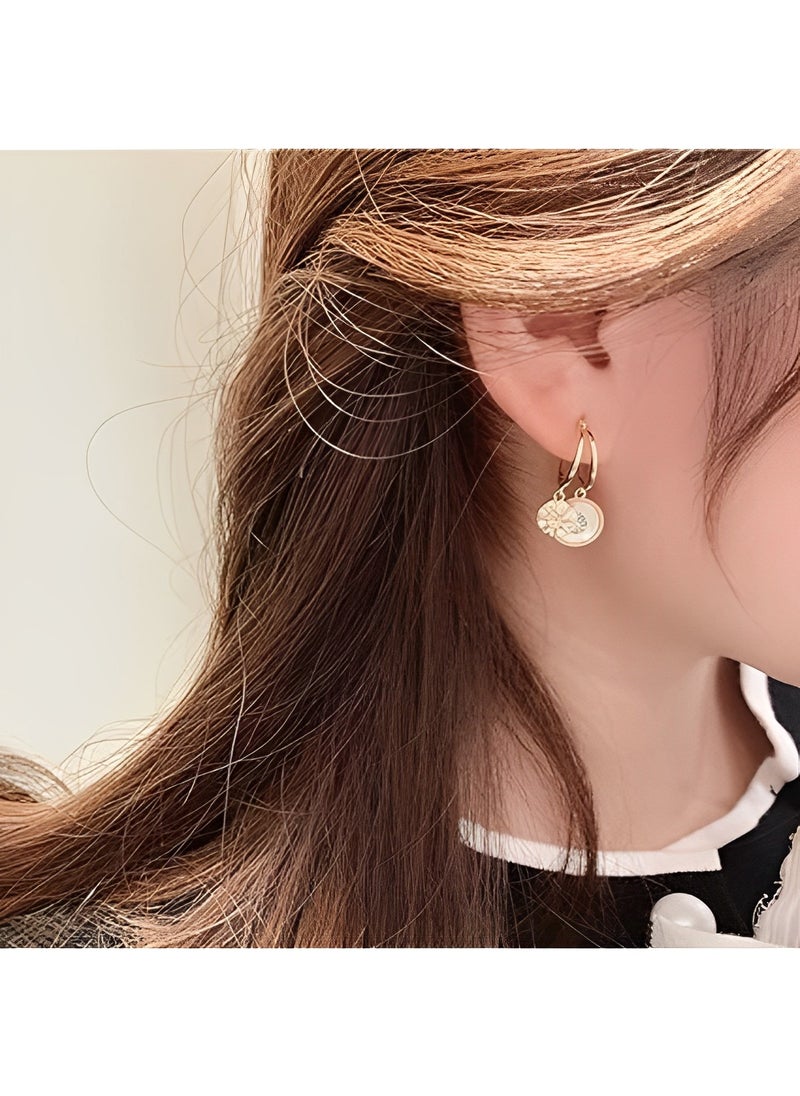 REOCLE - Women's Seashell Circle Earrings S925 Hypoallergenic Zirconia Earrings Vintage Gold Round Coin Drop Earrings with Boho Style - Image 1