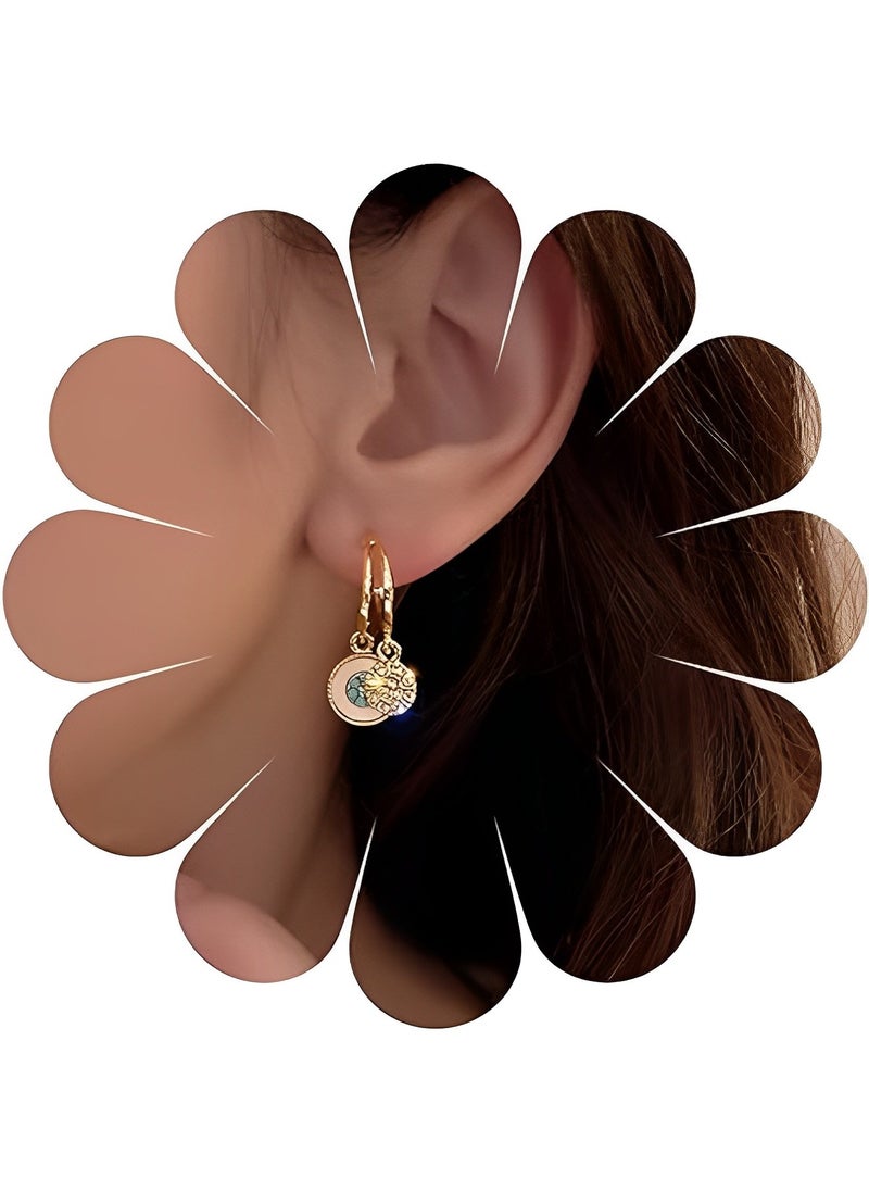 REOCLE - Women's Seashell Circle Earrings S925 Hypoallergenic Zirconia Earrings Vintage Gold Round Coin Drop Earrings with Boho Style - Image 1