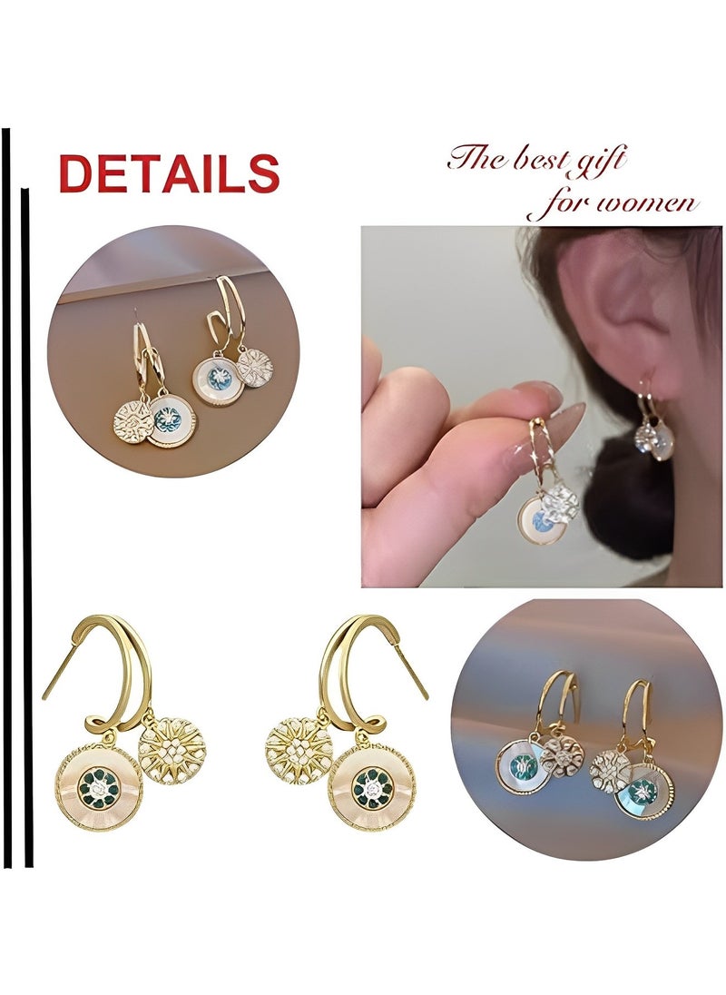 REOCLE - Women's Seashell Circle Earrings S925 Hypoallergenic Zirconia Earrings Vintage Gold Round Coin Drop Earrings with Boho Style - Image 1