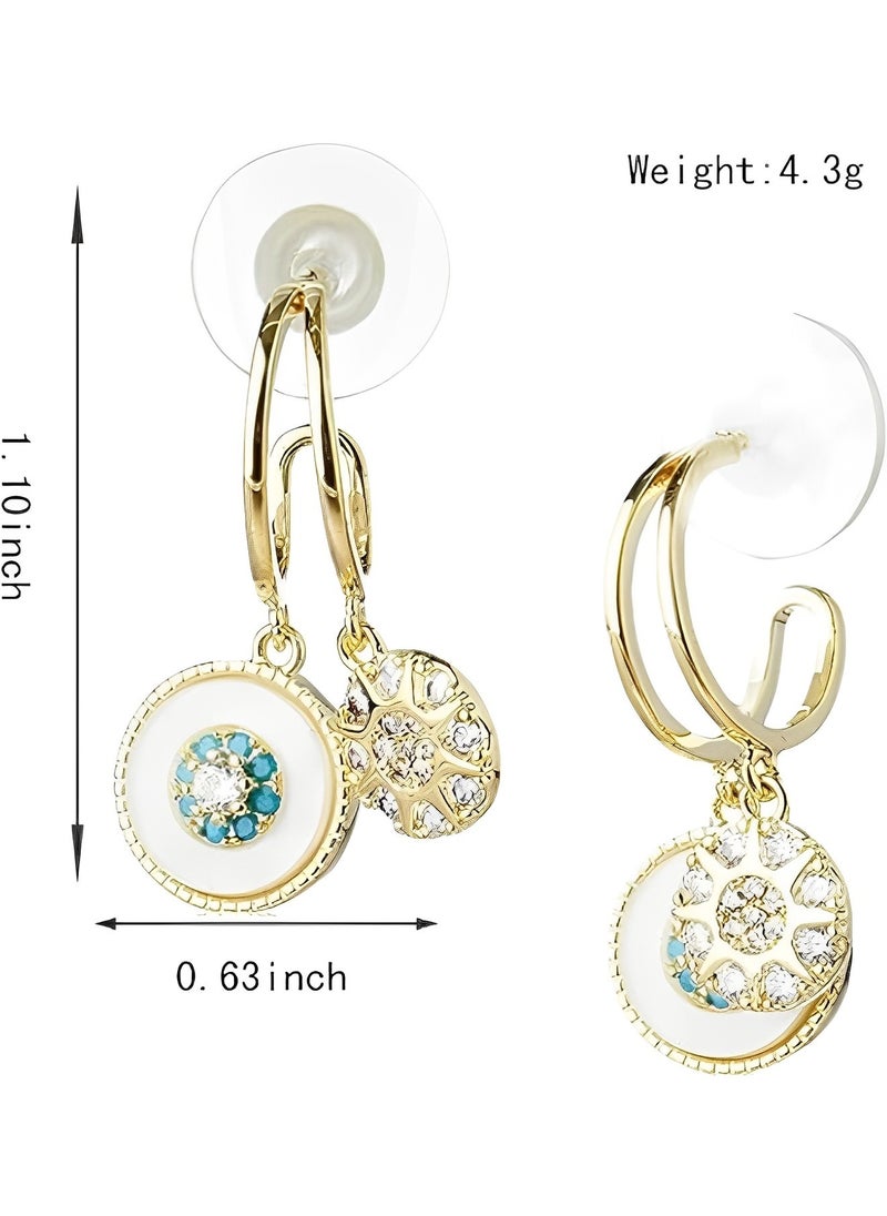 REOCLE - Women's Seashell Circle Earrings S925 Hypoallergenic Zirconia Earrings Vintage Gold Round Coin Drop Earrings with Boho Style - Image 1