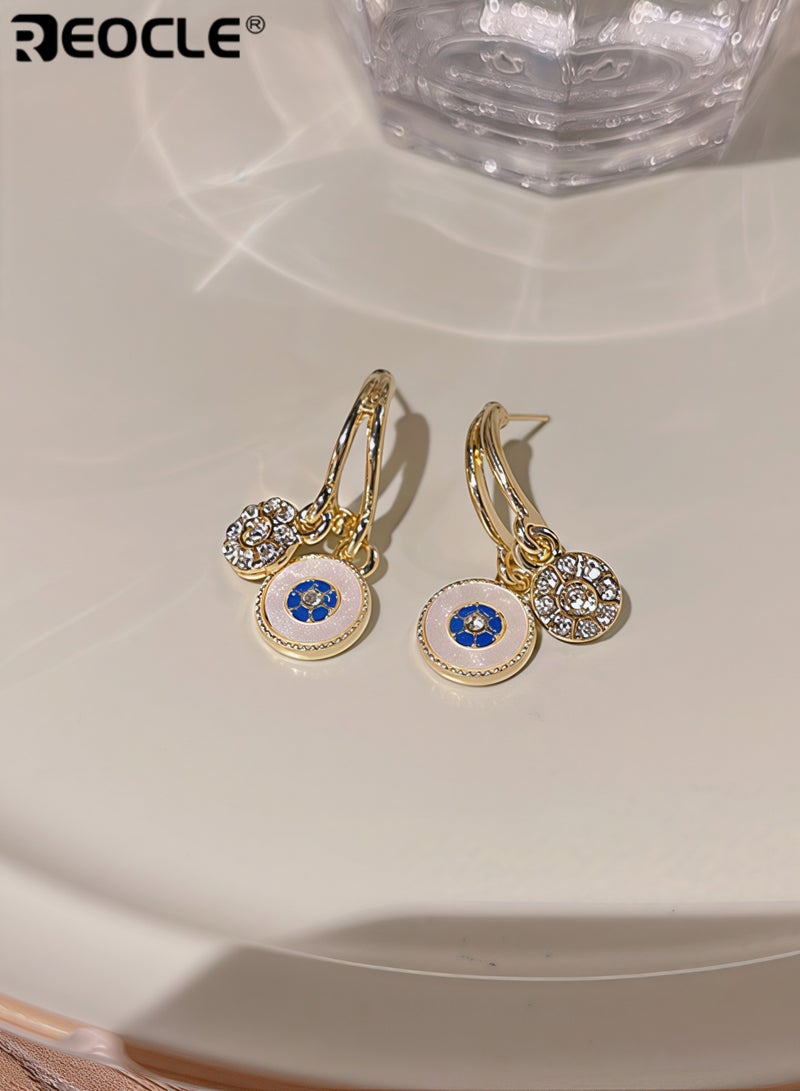 REOCLE Women's Seashell Circle Earrings S925 Hypoallergenic Zirconia Earrings Vintage Gold Round Coin Drop Earrings with Boho Style - Image 5