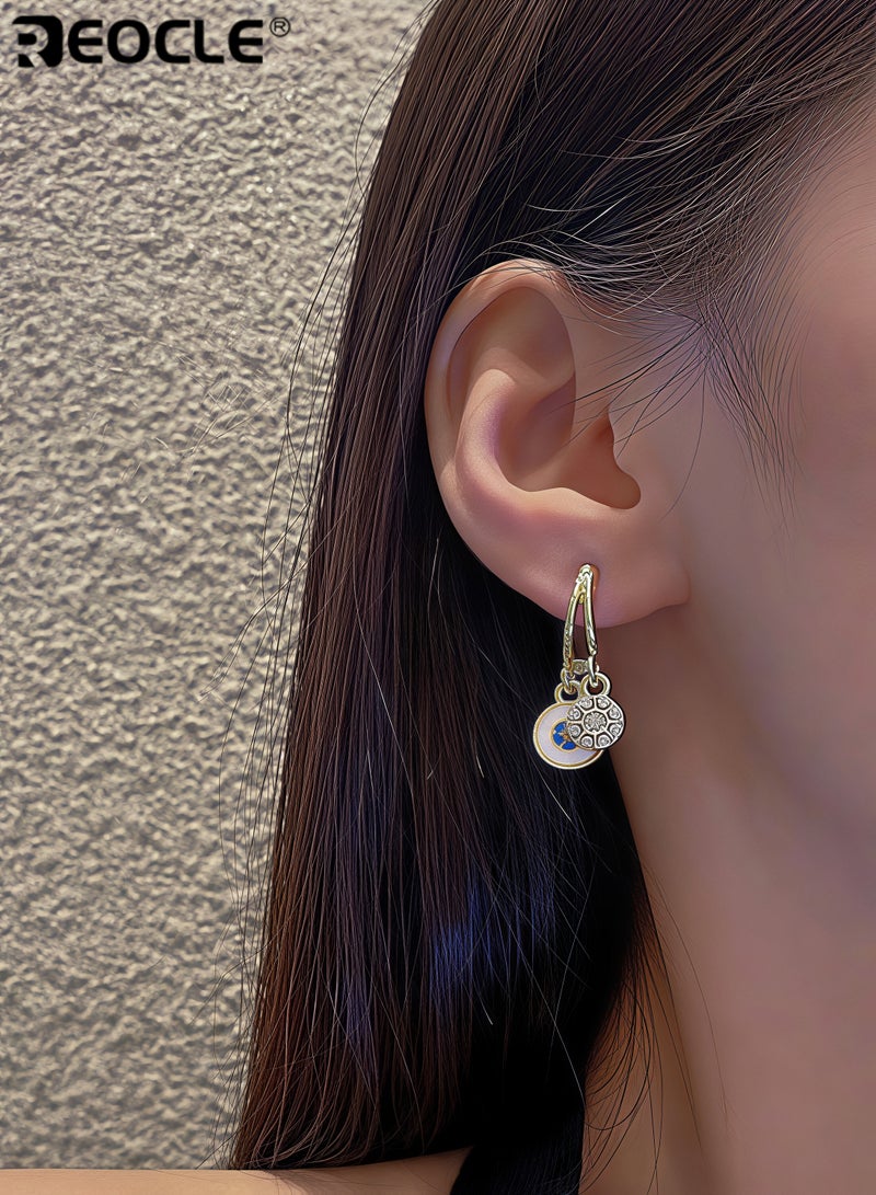 REOCLE Women's Seashell Circle Earrings S925 Hypoallergenic Zirconia Earrings Vintage Gold Round Coin Drop Earrings with Boho Style - Image 3