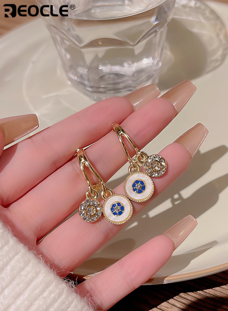 REOCLE Women's Seashell Circle Earrings S925 Hypoallergenic Zirconia Earrings Vintage Gold Round Coin Drop Earrings with Boho Style - Image 4