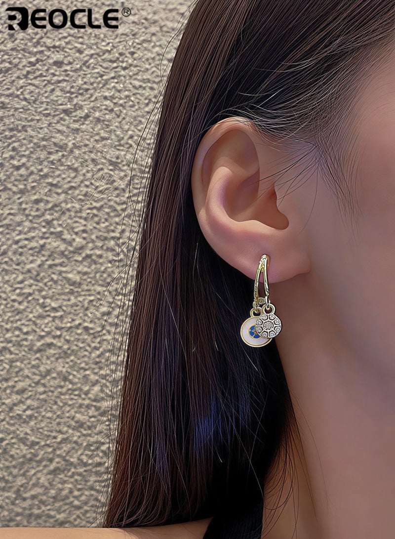 REOCLE Women's Seashell Circle Earrings S925 Hypoallergenic Zirconia Earrings Vintage Gold Round Coin Drop Earrings with Boho Style - Image 3
