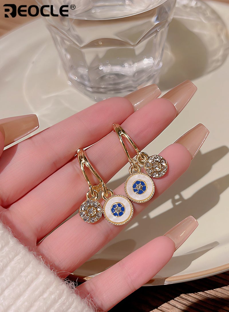 REOCLE Women's Seashell Circle Earrings S925 Hypoallergenic Zirconia Earrings Vintage Gold Round Coin Drop Earrings with Boho Style - Image 4