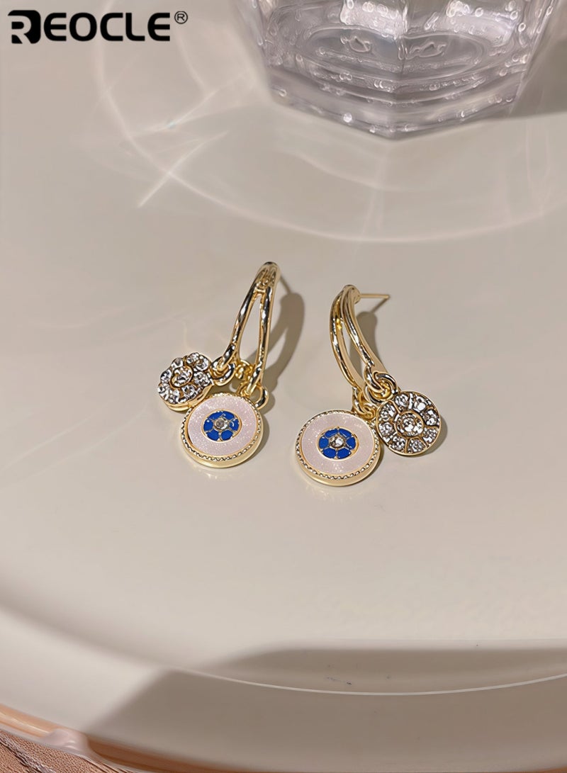 REOCLE Women's Seashell Circle Earrings S925 Hypoallergenic Zirconia Earrings Vintage Gold Round Coin Drop Earrings with Boho Style - Image 5