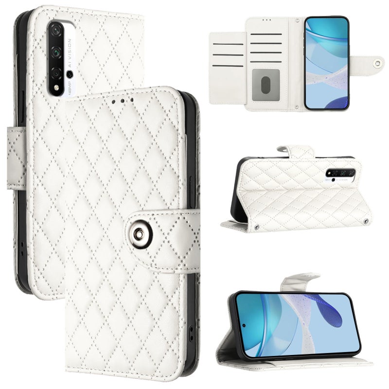 HuHa Protective Cover For Honor 20 / 20 Pro / 20S Rhombic Texture Flip Leather Phone Case with Lanyard(White) - Image 1