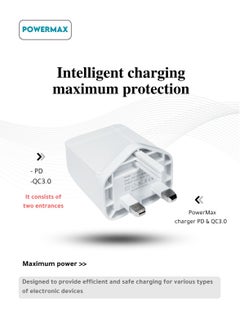 PowerMax Powermax 65W, 4 Port Wall Charger Adapter - Features GAN Power, USB-C/A Ports, and Fast, Safe Charging with Integrated Protection Against Overheating and Overvoltage. Compatible with Apple and Android Devices  - Image 4