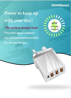 PowerMax Powermax 65W, 4 Port Wall Charger Adapter - Features GAN Power, USB-C/A Ports, and Fast, Safe Charging with Integrated Protection Against Overheating and Overvoltage. Compatible with Apple and Android Devices  - Image 5