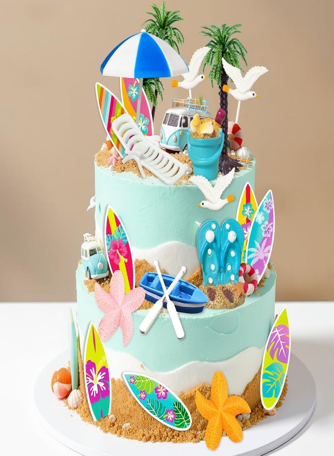 Knana 23Pcs Hawaiian Cake Topper Beach Theme Cake Decorations Surfboard Cake Topper for Summer Beach Birthday Party Supplies - Image 3