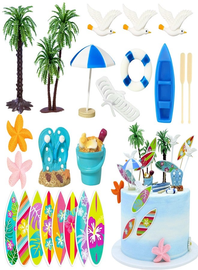 Knana 23Pcs Hawaiian Cake Topper Beach Theme Cake Decorations Surfboard Cake Topper for Summer Beach Birthday Party Supplies - Image 1