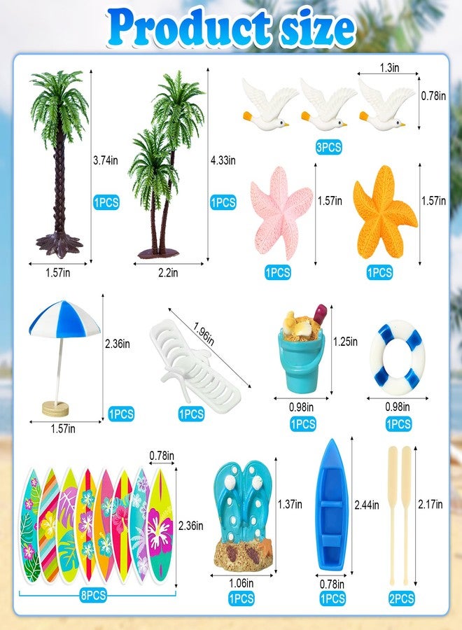 Knana 23Pcs Hawaiian Cake Topper Beach Theme Cake Decorations Surfboard Cake Topper for Summer Beach Birthday Party Supplies - Image 2