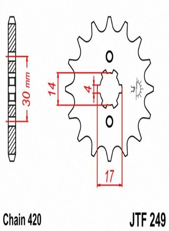 JT جنزير JT Sprockets JTF249.14 14T فولاذي أمامي أسود، 14 سن/420 خطوة - Image 2