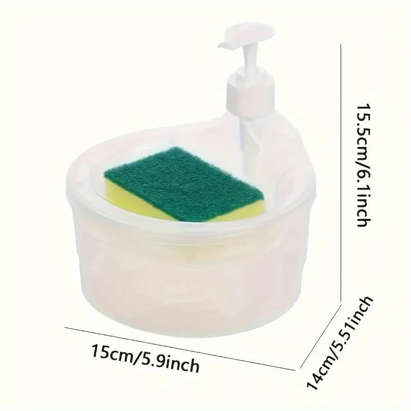 Tinkpin® 2 in 1 Double Layer Circle Liquid soap Dispenser with Pump and Sponge Soap Scrubber Holder Multifunctional Dishwashing Container 1000ml Manual Sink Dish Washing (Round) - Image 4