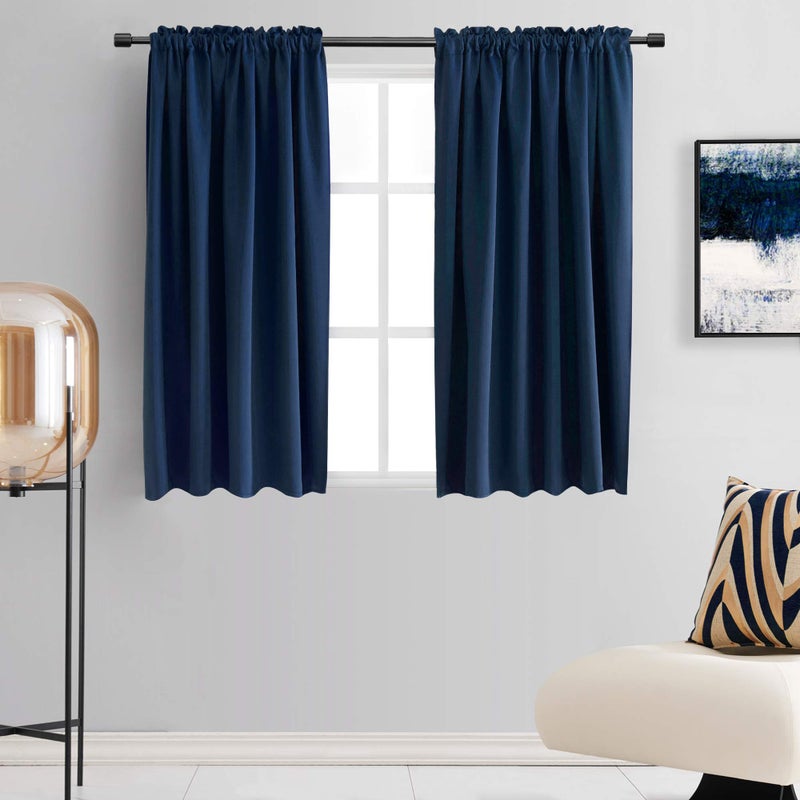 DONREN 48 Inch Curtains for Boys Room  Blackout Thermal Insulated Window Drapes with Rod Pocket for Short Windows 2 Panels52 x 48 InchNavy Blue