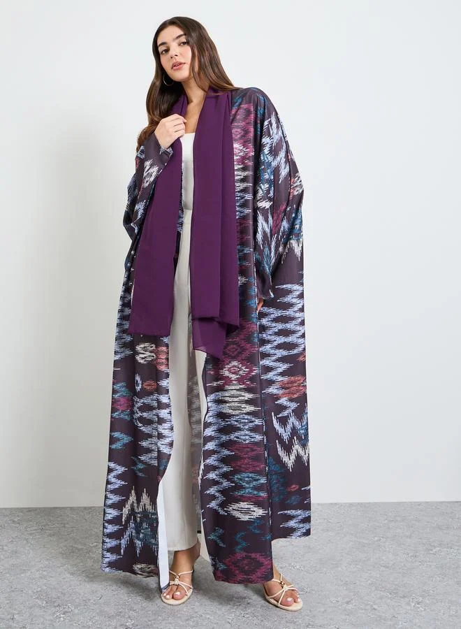 أميرة Purple Front Open Geo Pattern Abaya