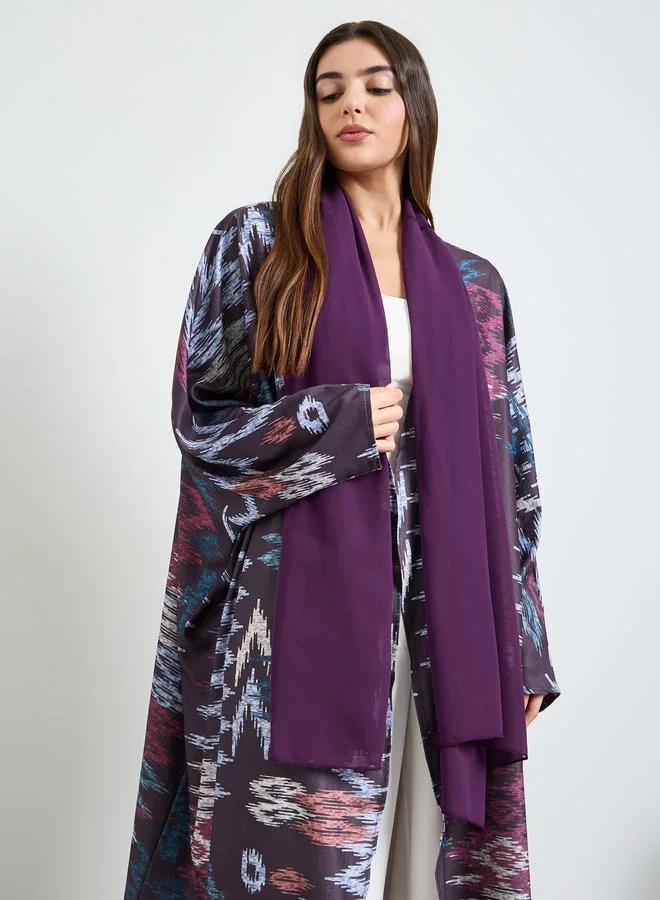أميرة Purple Front Open Geo Pattern Abaya
