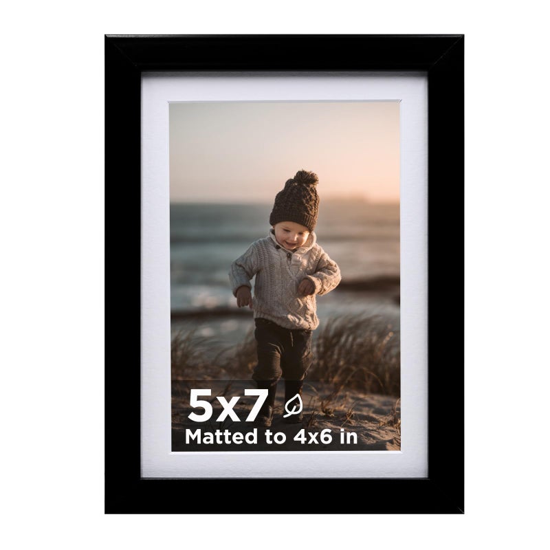 KINLINK 5x7 Picture Frame Black Wooden Photo Frame Matted 4x6 with Plexiglass for 4x6 with Mat or 5x7 without Mat for Table and Wall Display - Image 2