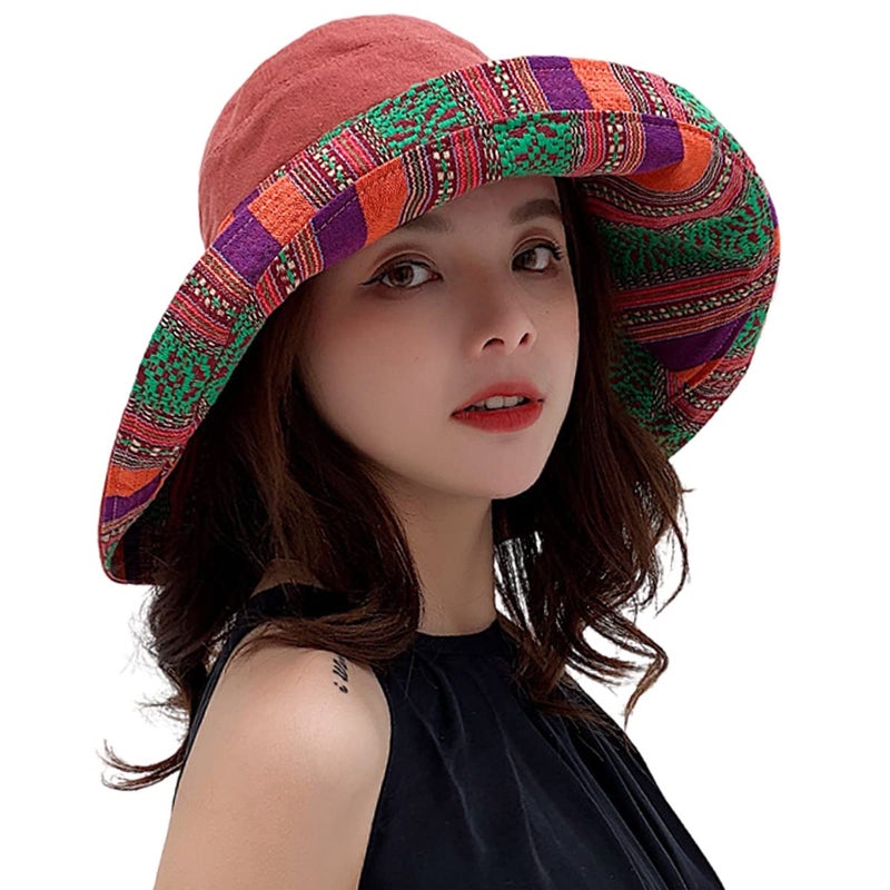 HUAMULAN Women Bohemian Wide Brim Sun Hats Wired Edge Summer UPF Hat for Beach Hiking Garden Travel Lawn Work Chin Strap - Image 1