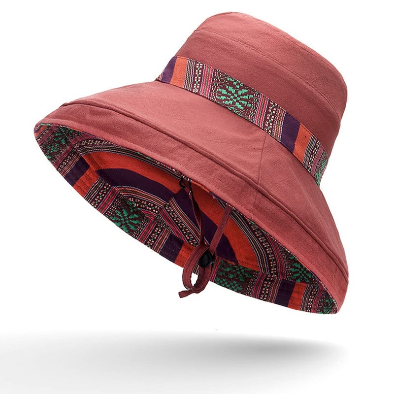HUAMULAN Women Bohemian Wide Brim Sun Hats Wired Edge Summer UPF Hat for Beach Hiking Garden Travel Lawn Work Chin Strap - Image 2