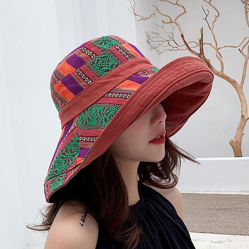 HUAMULAN Women Bohemian Wide Brim Sun Hats Wired Edge Summer UPF Hat for Beach Hiking Garden Travel Lawn Work Chin Strap - Image 3