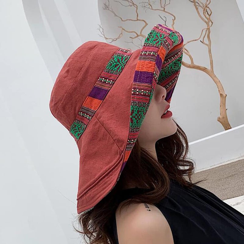 HUAMULAN Women Bohemian Wide Brim Sun Hats Wired Edge Summer UPF Hat for Beach Hiking Garden Travel Lawn Work Chin Strap - Image 5