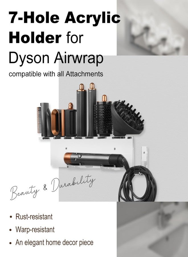 TEXOVYRAX Storage Holder Wall Mount for Dyson Airwrap Attachment, Upgraded 7 Holes Acrylic Organizer Rack for Airwrap Styler Accessories, for Bathroom Vanity, Save Space, Crystal Clear - Image 2