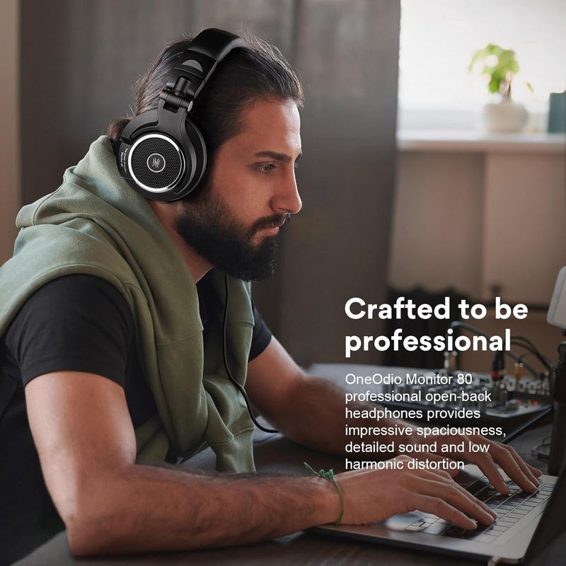 OneOdio Monitor 80 Open Back Headphones- Studio Headphones for Mixing Mastering Editing, Wired Over Ear Headphones for Professional Studio Applications, 250 Ohm, Velour Earmuffs, Sound Isolation - Image 2