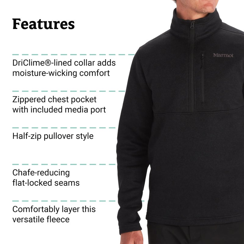MARMOT Men's Drop Line 1/2 Zip Fleece Jacket, Black, Small - Image 5