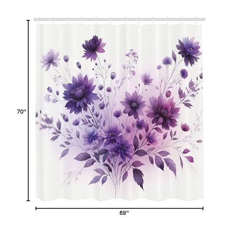 Ambesonne Purple Shower Curtain  Avant-Garde Blossoming Wild Flowers Bouquet in Monochromatic Tones Print  Cloth Fabric Bathroom Decor Set with Hooks  69"" W x 70"" L  Lilac and Blue Violet - Image 5