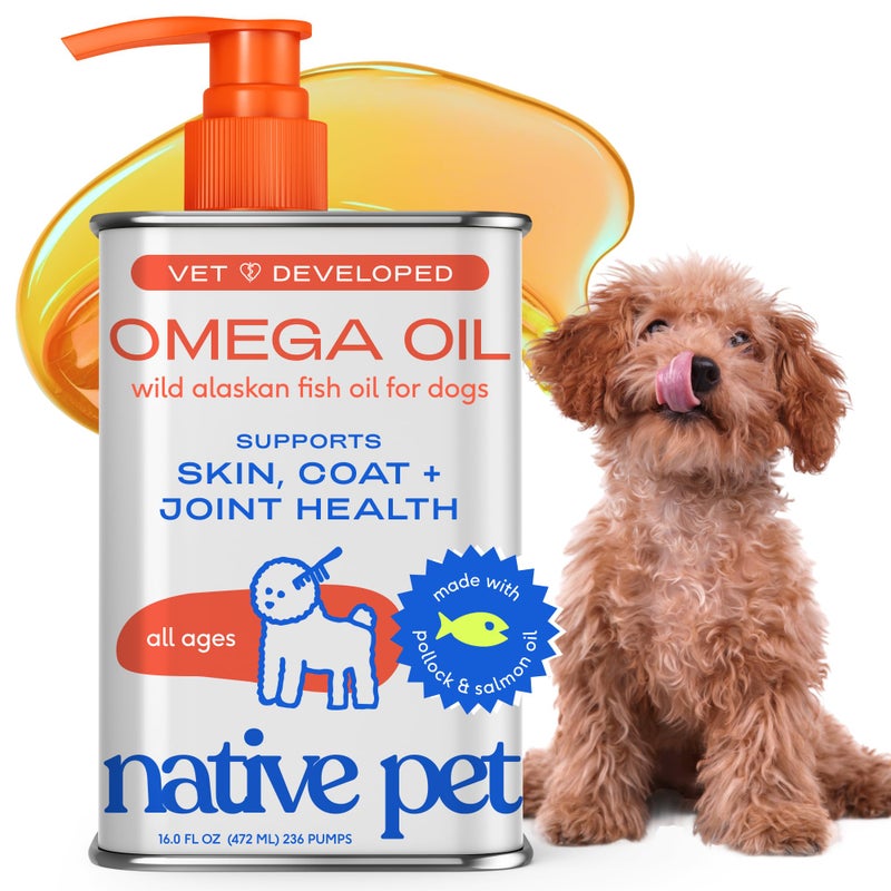 Native Pet Omega 3 Fish Oil for Dogs & Cats - Promotes Healthy Skin, Shiny Coat, & Strong Joints - Made with Wild Alaskan Salmon Oil for Dogs â€“ Tasty, Fast-Absorbing Omega 3 6 9 Liquid Supplement-16oz - Image 1
