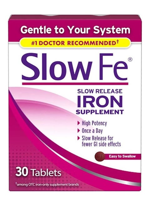 45mg Iron Supplement for Iron Deficiency, Slow Release, High Potency, Easy to Swallow Tablets - 30 Count (Pack of 3)