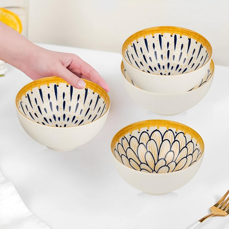 Lupro Ceramic Serving Bowl Microwave Oven Safe Multipurpose for Soup Snacks Pasta Curd Dessert with Aesthetic Vintage Mandala Design Home Kitchen Dining Gift (Set of 2, 310ml) - Image 1