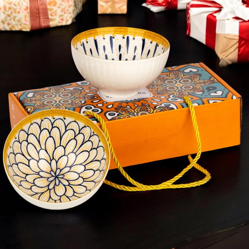 Lupro Ceramic Serving Bowl Microwave Oven Safe Multipurpose for Soup Snacks Pasta Curd Dessert with Aesthetic Vintage Mandala Design Home Kitchen Dining Gift (Set of 2, 310ml) - Image 5