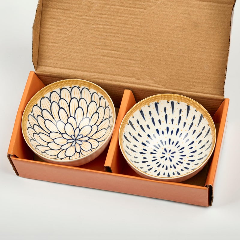 Lupro Ceramic Serving Bowl Microwave Oven Safe Multipurpose for Soup Snacks Pasta Curd Dessert with Aesthetic Vintage Mandala Design Home Kitchen Dining Gift (Set of 2, 310ml) - Image 3