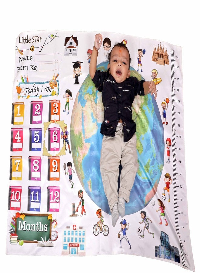 Keshav Creation Baby Boy's and Baby Girl's Monthly Milestone Forever Love Growth Chart Picture Blanket with Month Marker Multicolour 0 to 12 Months_Earth_1 - Image 1