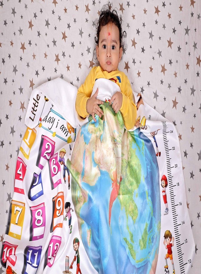 Keshav Creation Baby Boy's and Baby Girl's Monthly Milestone Forever Love Growth Chart Picture Blanket with Month Marker Multicolour 0 to 12 Months_Earth_1 - Image 2