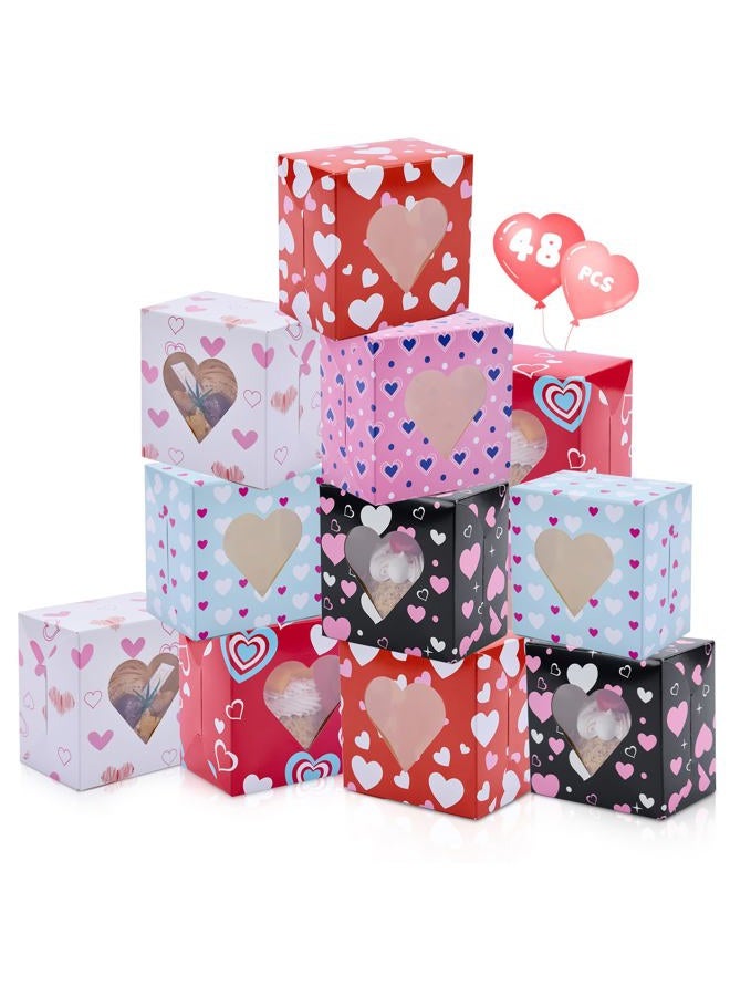 Galetcy 48 Pcs Valentine Treat Boxes, 4x4x2.5 Bakery Box with Window for Cookies, Pastries, Candy, Cupcakes, Donuts & Desserts, Party Gift Giving - Image 1
