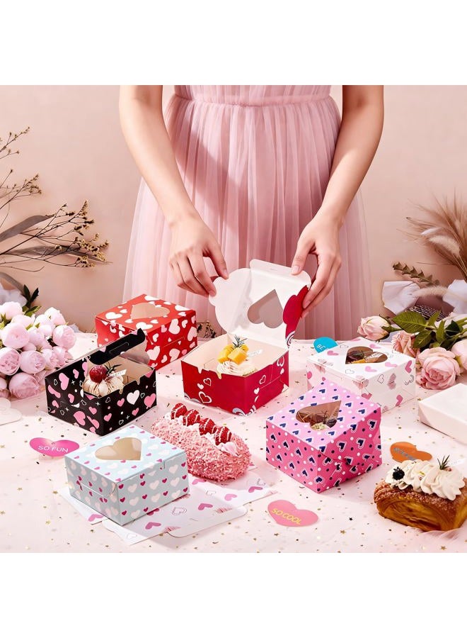 Galetcy 48 Pcs Valentine Treat Boxes, 4x4x2.5 Bakery Box with Window for Cookies, Pastries, Candy, Cupcakes, Donuts & Desserts, Party Gift Giving - Image 5