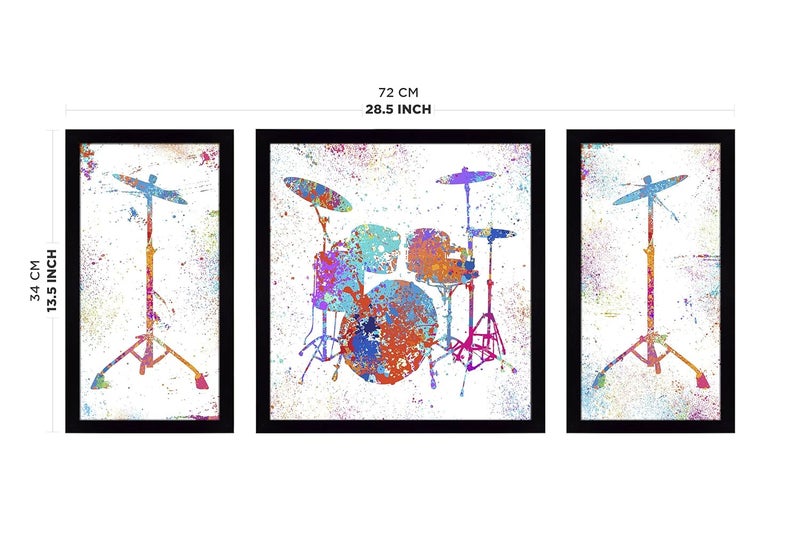 Ritwika's Ritwikas Wood Collection Of 3 Abstract Art Of Music Band Drum Set Perfect For Home And Office Decor Gift Digital Prints Painting With Frame 285 X 135 Inch Paintings Drum Set Of 03 - Image 2