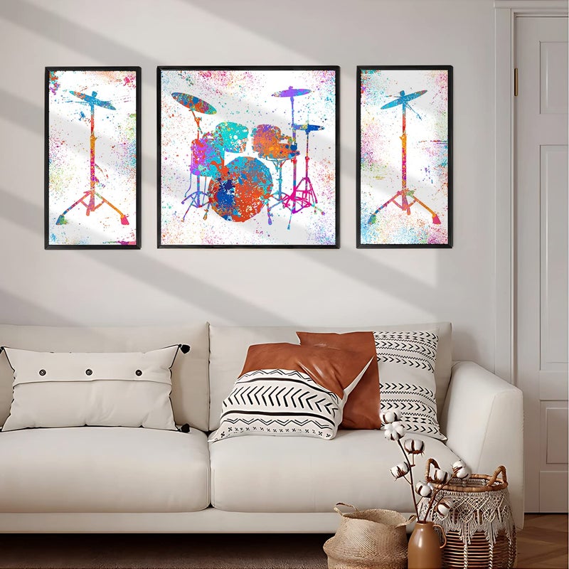Ritwika's Ritwikas Wood Collection Of 3 Abstract Art Of Music Band Drum Set Perfect For Home And Office Decor Gift Digital Prints Painting With Frame 285 X 135 Inch Paintings Drum Set Of 03 - Image 3