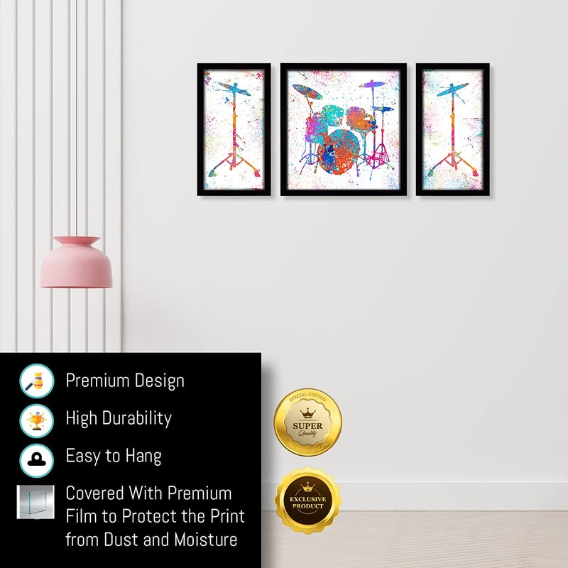 Ritwika's Ritwikas Wood Collection Of 3 Abstract Art Of Music Band Drum Set Perfect For Home And Office Decor Gift Digital Prints Painting With Frame 285 X 135 Inch Paintings Drum Set Of 03 - Image 4