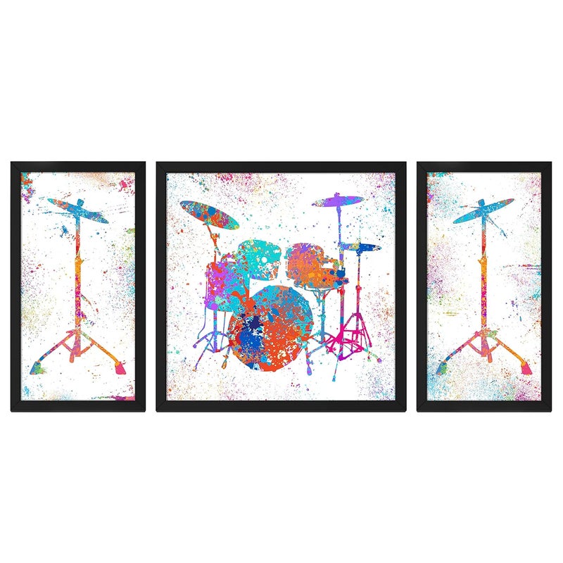 Ritwika's Ritwikas Wood Collection Of 3 Abstract Art Of Music Band Drum Set Perfect For Home And Office Decor Gift Digital Prints Painting With Frame 285 X 135 Inch Paintings Drum Set Of 03 - Image 1