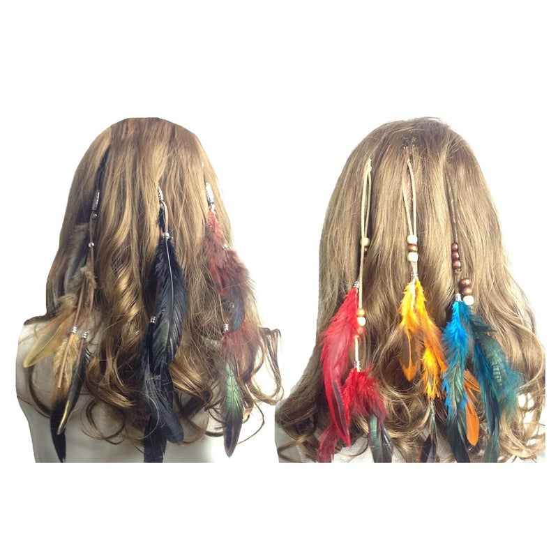 6 Pcs Feather Hair Clips Hippie Indian Boho Barrettes Tassel Bohemian Headpiece Women Hair Pins Hairpins Hairclips Headband Hair Hoops Hairband Hair Bands Cosplay Costume Birthday Party Accessories